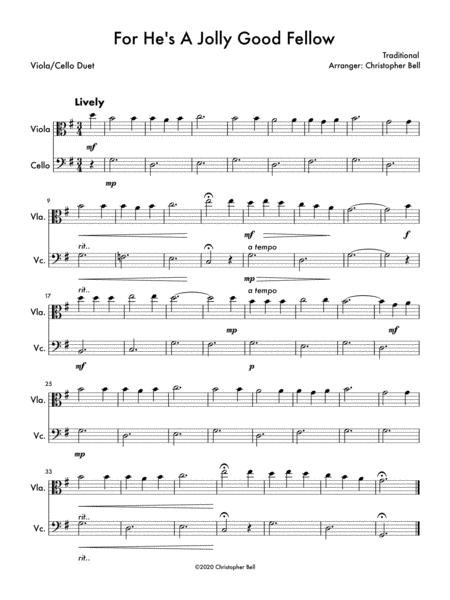 Free Sheet Music For Hes A Jolly Good Fellow Viola Cello Duet