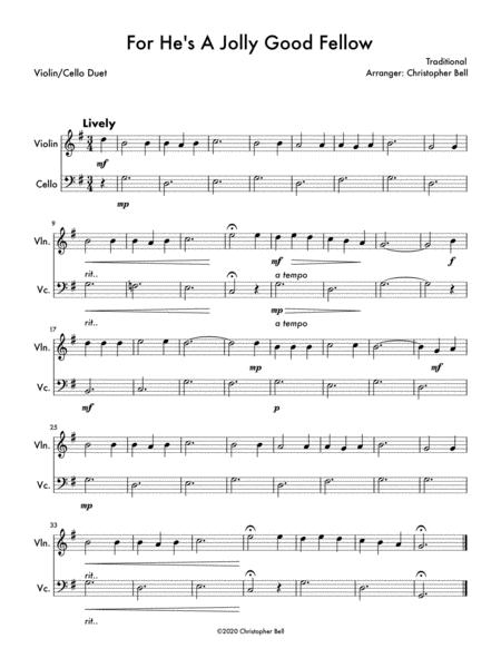 For Hes A Jolly Good Fellow Violin Cello Duet Sheet Music