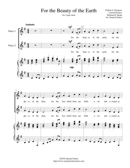 Free Sheet Music For The Beauty Of The Earth 2 Part Choir With Piano Accompaniment