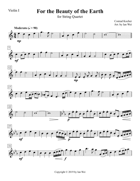 Free Sheet Music For The Beauty Of The Earth For String Quartet