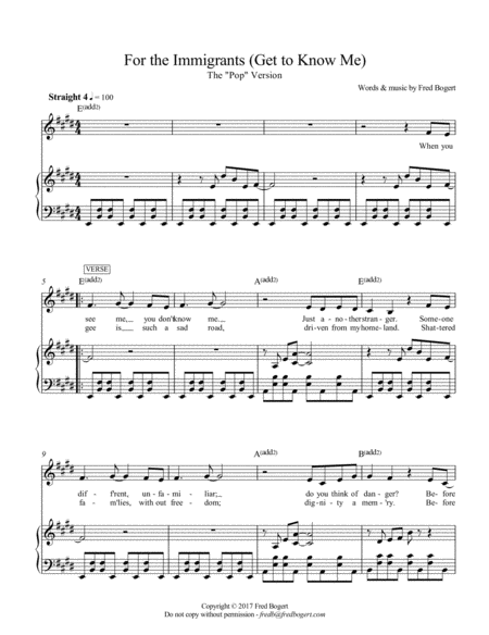 Free Sheet Music For The Immigrants Get To Know Me Pop Version