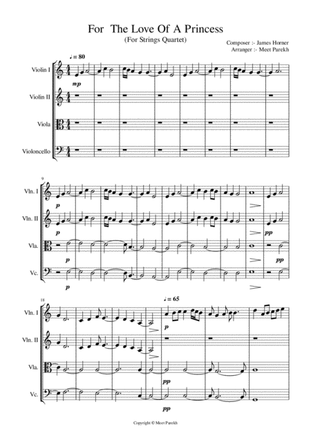 For The Love Of A Princess From Braveheart For Strings Quartet Sheet Music