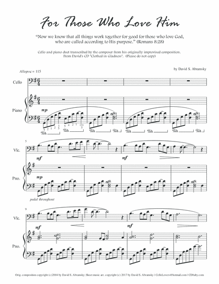 Free Sheet Music For Those Who Love Him Arr For Cello And Piano