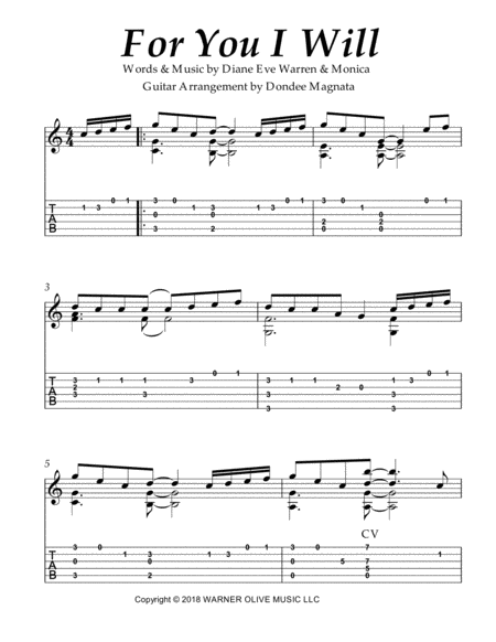 For You I Will Fingerstyle Guitar Sheet Music