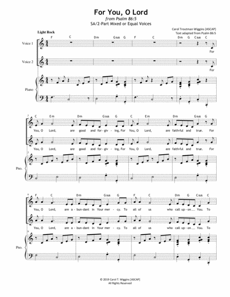 Free Sheet Music For You O Lord From Psalm 86 Sa