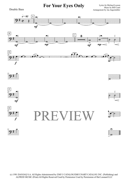 Free Sheet Music For Your Eyes Only Double Bass Part Transcription Of Original Sheena Easton Recording