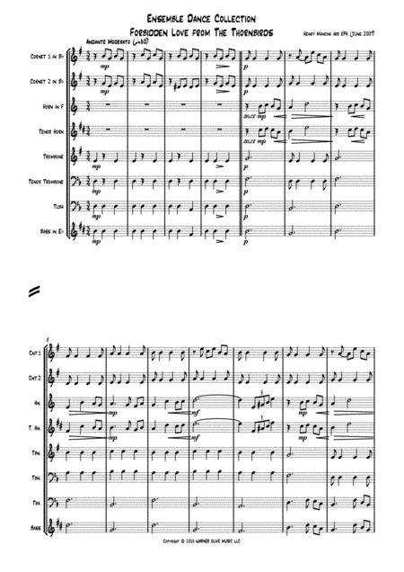 Forbidden Love Theme From The Thornbirds 7 Piece Brass Drums Sheet Music