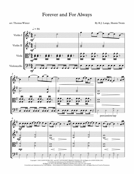 Forever And For Always String Quartet Trio Duo Or Solo Violin Sheet Music