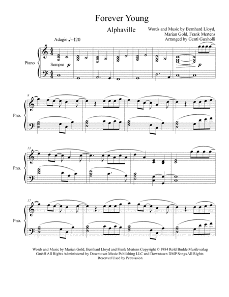 Forever Young Piano Solo Sheet Music