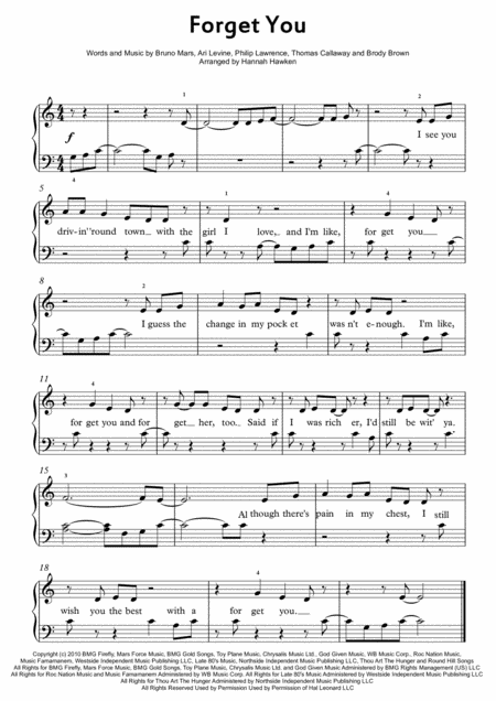 Forget You Beginner Piano Sheet Music