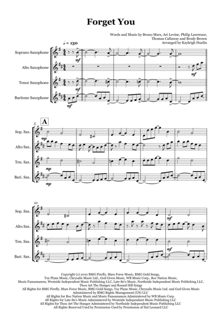 Forget You By Cee Lo Green Saxophone Quartet Satb Sheet Music