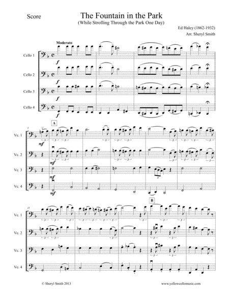 Fountain In The Park While Strolling Through The Park One Day Arranged For Intermediate Cello Quartet Four Cellos Sheet Music