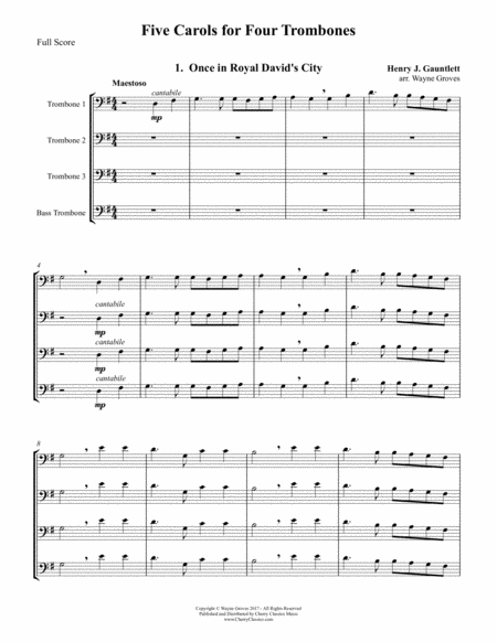 Four Christmas Carols For Four Trombones Sheet Music