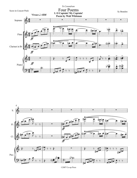 Free Sheet Music Four Poems For Soprano Flute Clarinet And Piano