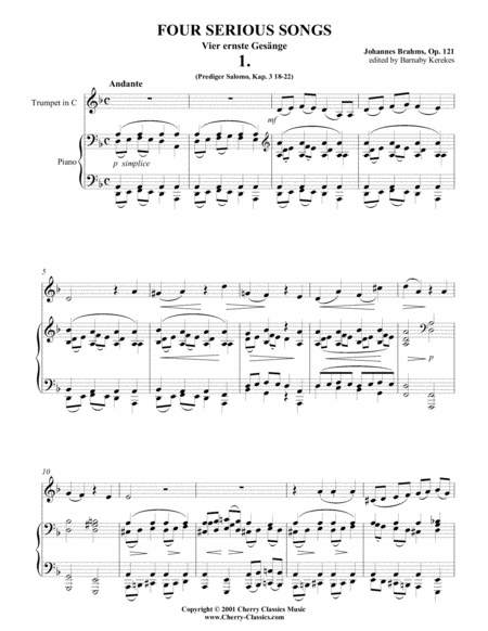 Free Sheet Music Four Serious Songs For Trumpet Piano