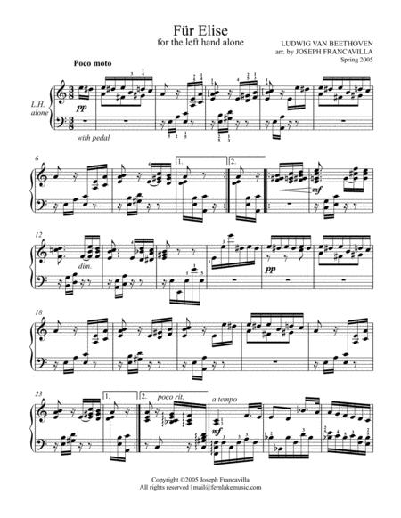 Fr Elise Arranged For Left Hand Alone Sheet Music