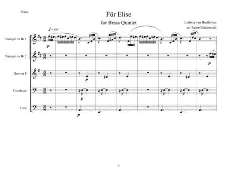 Fr Elise Brass Quintet Sheet Music