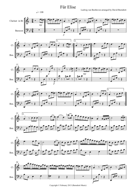 Free Sheet Music Fr Elise For Clarinet And Bassoon Duet