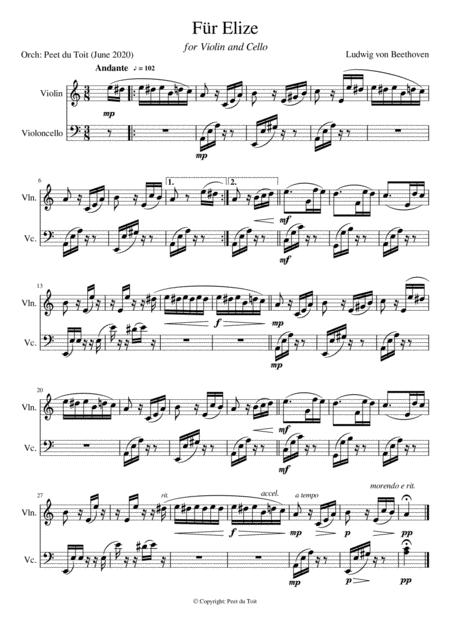 Fr Elize L Von Beethoven Violin Cello Sheet Music