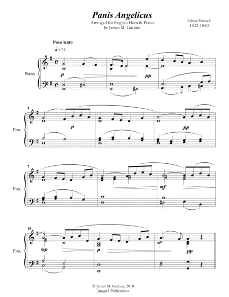 Franck Panis Angelicus For English Horn Piano Sheet Music