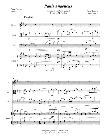 Free Sheet Music Franck Panis Angelicus For Piano Quartet