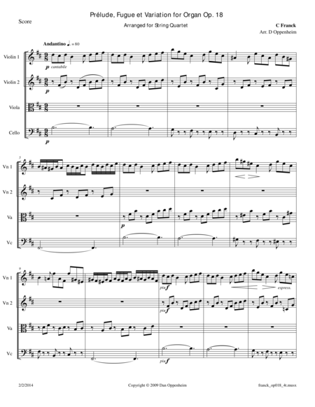 Free Sheet Music Franck Prelude Fugue And Variation Op 18 For String Quartet