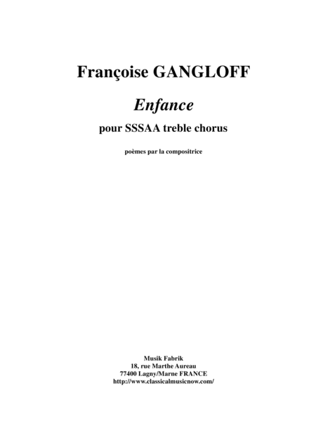 Franoise Gangloff Enfance For Sssaa Chorus Sheet Music