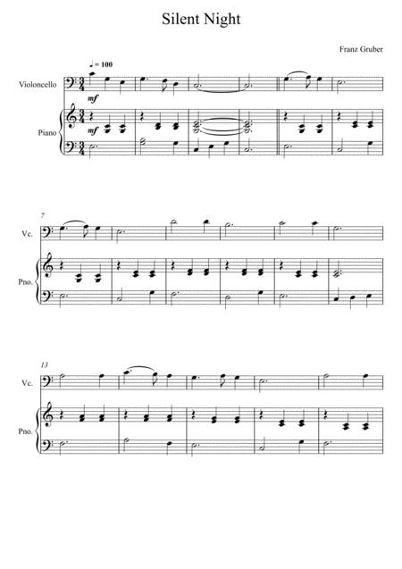 Free Sheet Music Franz Gruber Silent Night C Key Violoncello Solo
