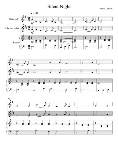 Free Sheet Music Franz Gruber Silent Night Horn In F And Clarinet Duet