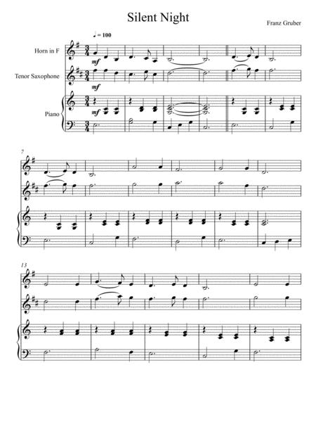 Free Sheet Music Franz Gruber Silent Night Horn In F And Tenor Saxophone Duet