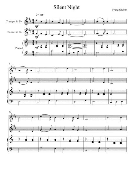 Free Sheet Music Franz Gruber Silent Night Trumpet And Clarinet Duet