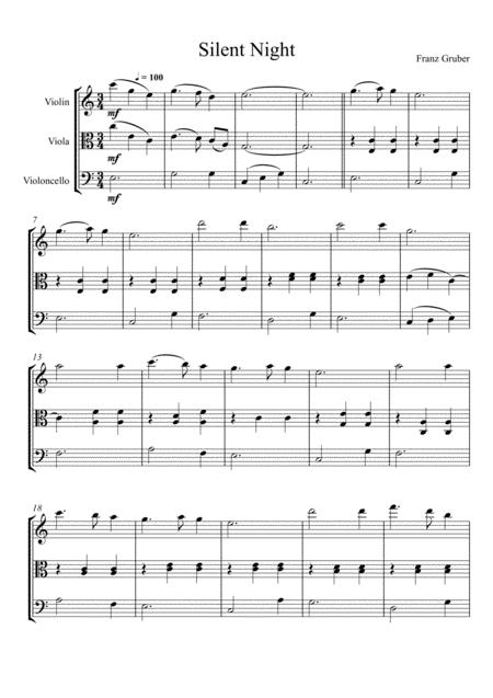 Free Sheet Music Franz Gruber Silent Night Violin Viola And Violoncello Trio