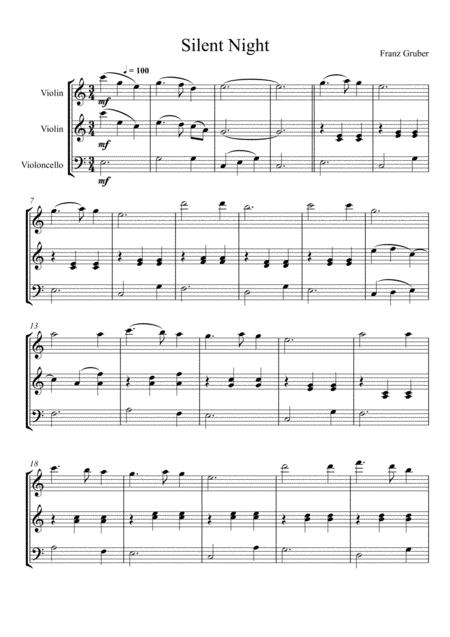 Free Sheet Music Franz Gruber Silent Night Violin Violin And Violoncello Trio