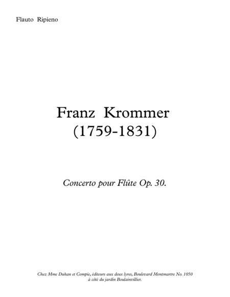 Franz Krommer 1759 1830 Flute Concerto N 1 Op 30 Full Score And Parts Sheet Music