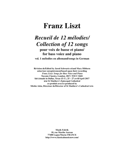 Franz Liszt Songs For Bass Voice And Piano Vol 1 Songs In German Sheet Music