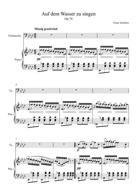 Franz Schubert Auf Dem Wasser Zu Singen Cello Piano Sheet Music