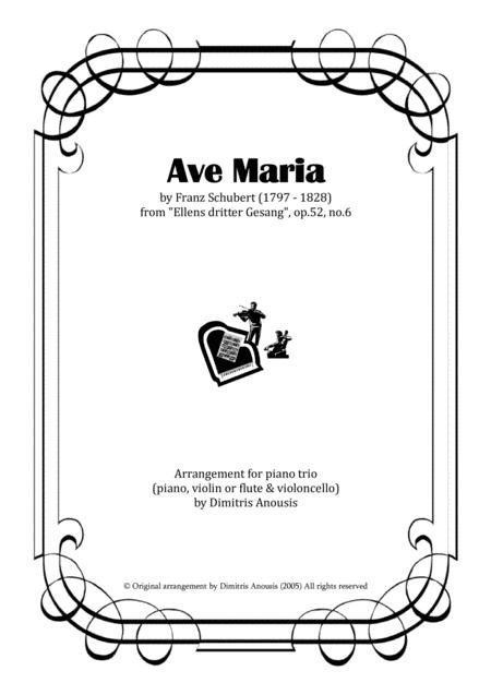 Franz Schubert Ave Maria Amazing Arrangement For Piano Trio Pno Vln Or Flute Cello Sheet Music