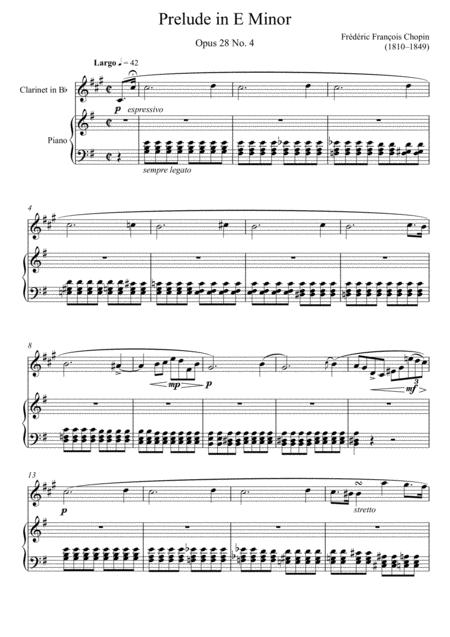 Free Sheet Music Frdric Chopin Prelude In E Minor Opus 28 No 4 Clarinet Solo