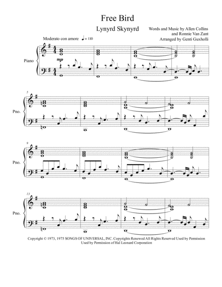 Free Bird Piano Solo Sheet Music