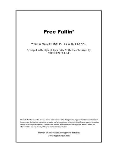Free Fallin Tom Petty The Heartbreakers Lead Sheet In Original Key Of F Sheet Music