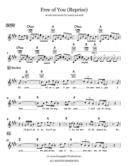 Free Sheet Music Free Of You Reprise