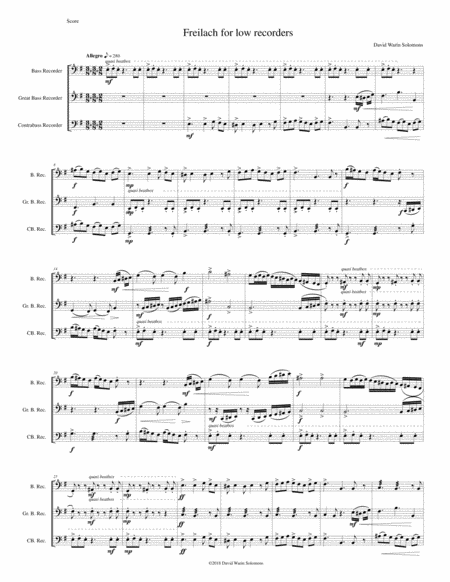 Free Sheet Music Freilach For Low Recorders Bass Great Bass And Contrabass