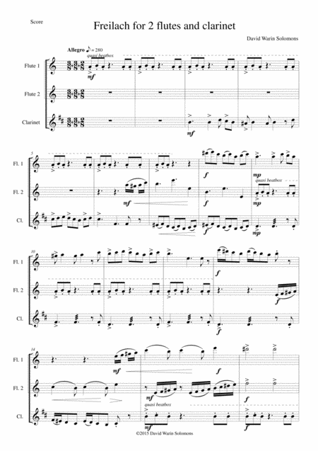 Freilach Fraylach For 2 Flutes And Clarinet Sheet Music