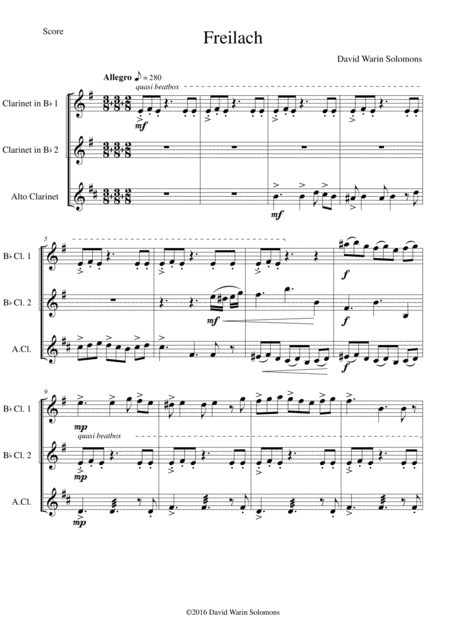 Freilach Fraylach For Clarinet Trio 2 B Flats And 1 Alto Sheet Music