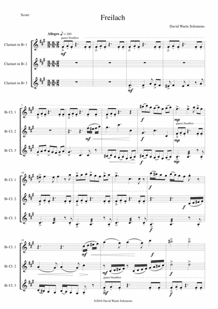 Free Sheet Music Freilach Fraylach For Clarinet Trio 3 B Flats