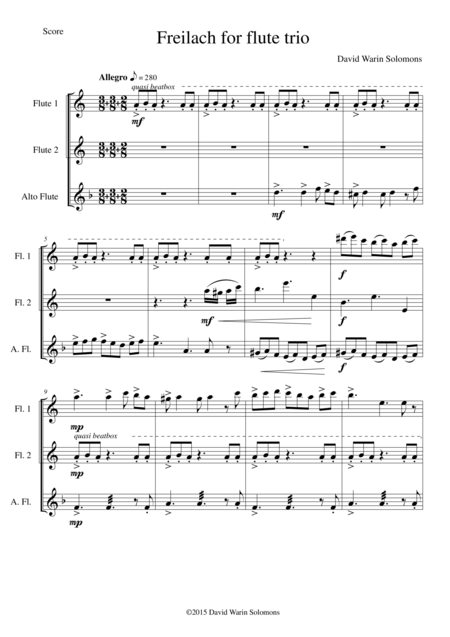 Freilach Fraylach For Flute Trio 2 Flutes And 1 Alto Flute Sheet Music