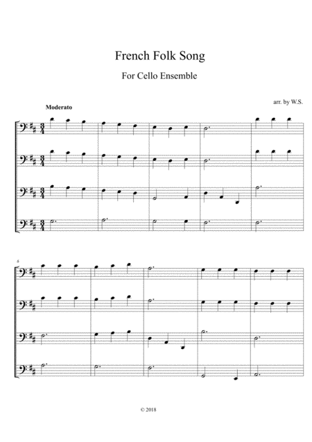 Free Sheet Music French Folk Song For 4 Cellos Easy