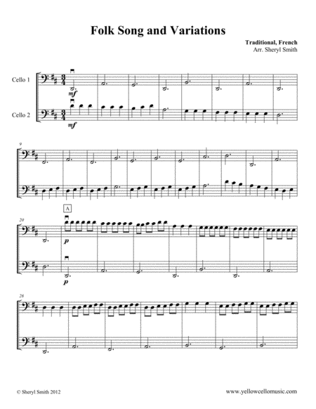 French Folk Song Traditional For Two Cellos Cello Duet Sheet Music