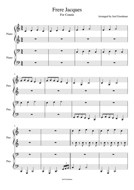 Frere Jacques 4 Hands 1 Piano Sheet Music