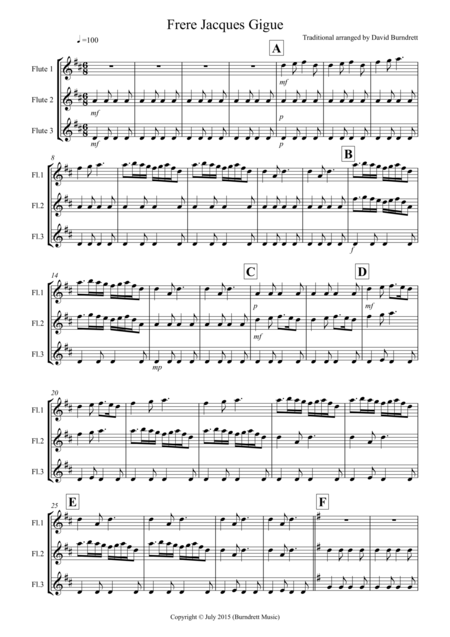 Frere Jacques Gigue For Flute Trio Sheet Music